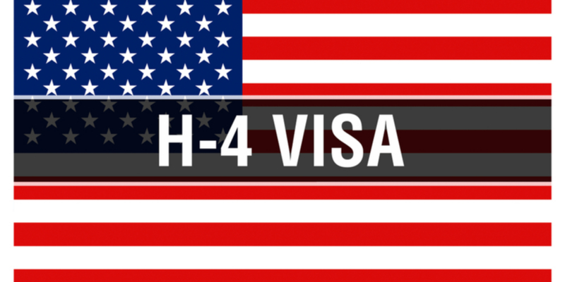 The American Flag with the inscription " H-4 Visa" in the middle of it.