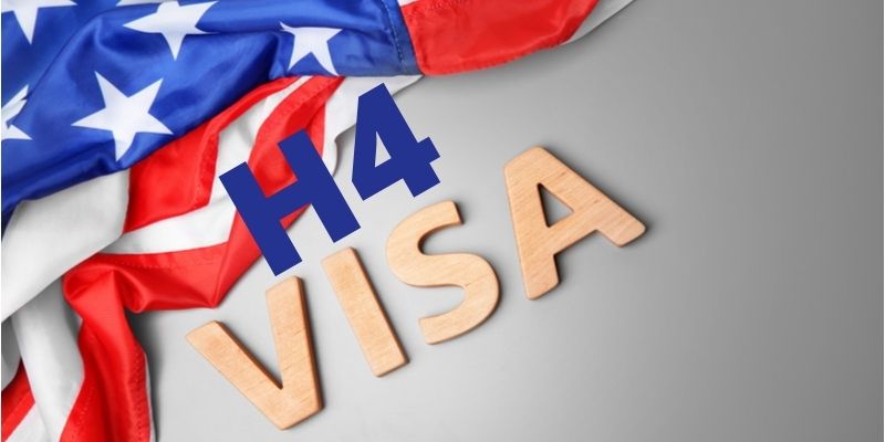 The banner image has the American (USA) flag on the background and the letters "H4 Visa" in bold font