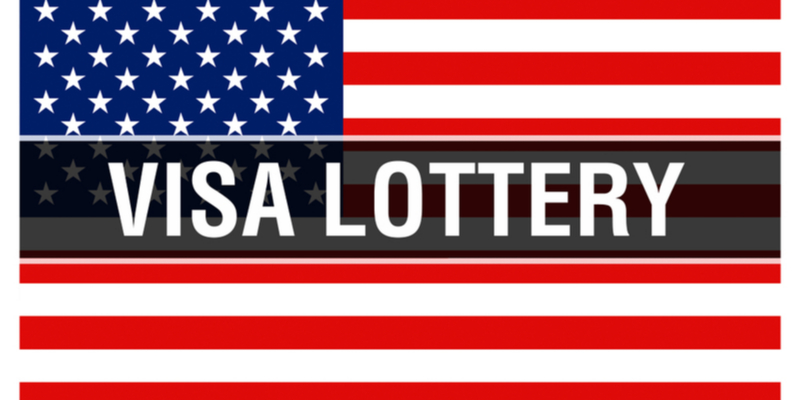 graphic displaying visa lottery on a USA flag background