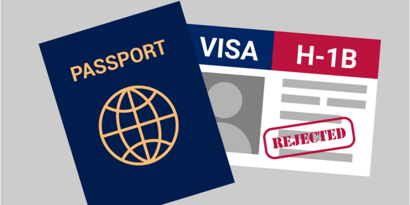 illustration of a passport with rejected H1B visa