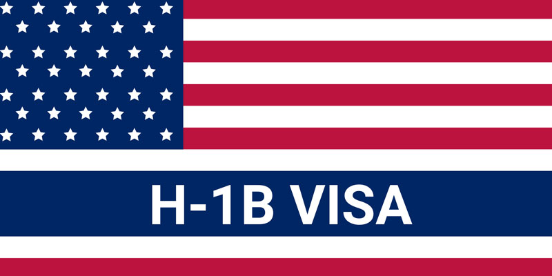 Vector illustration of a U.S. flag with the bold text "H1-B VISA" at the bottom