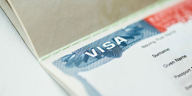 Close up view of H1-B american visa