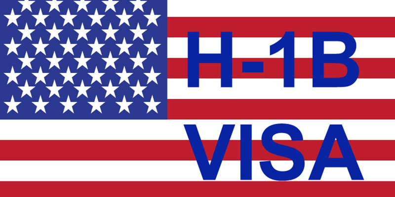 With a backdrop of the United States of America flag, the text of the H1B visa appears in bold blue font