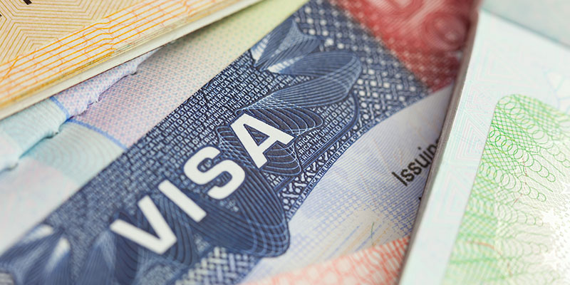 Selective focus of US Visa in a passport