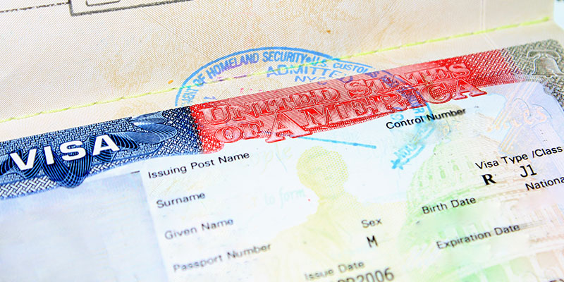 A close-up view of a document - an approved J1 (Exchange visitor) type visa for the USA